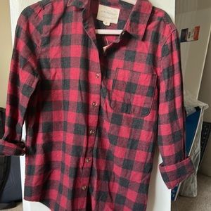 Black and red plaid button up shirt, medium